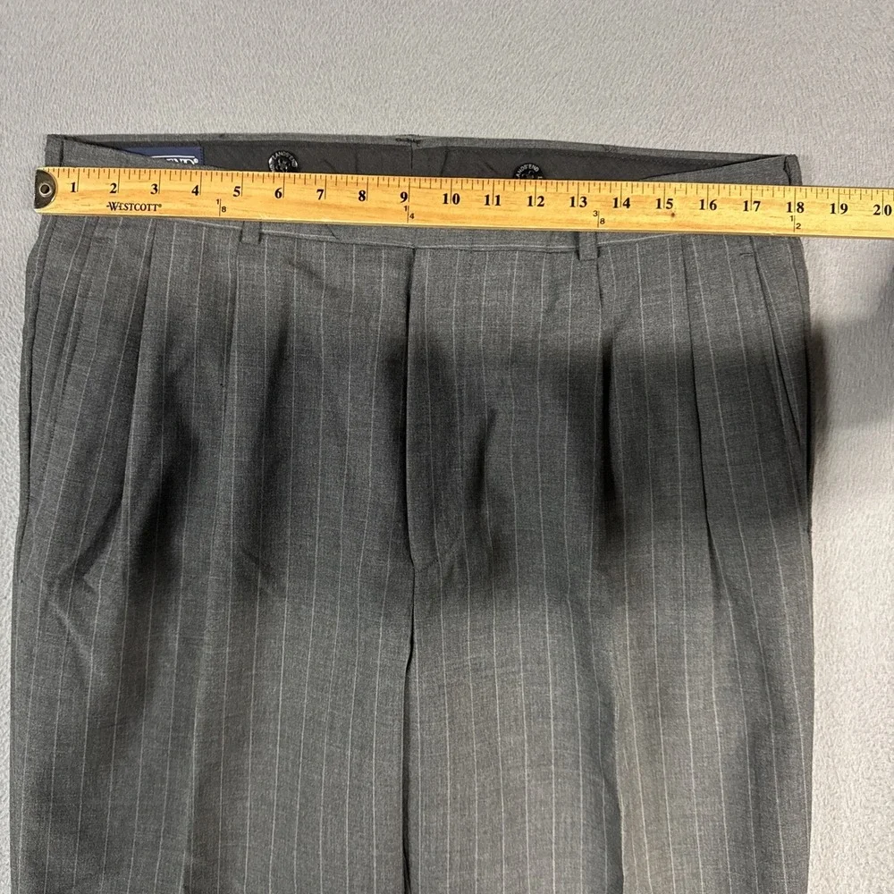 Lands End Pants Mens 37 (Fits 36x32) Gray Pin Stiped Classic Pleated Wool USA